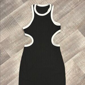 Black and White Sleeveless Cutout Dress